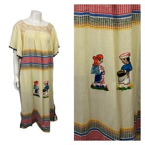 Vintage Ethnic Rainbow Embroidered Lace Caftan Dress / Women’s medium
